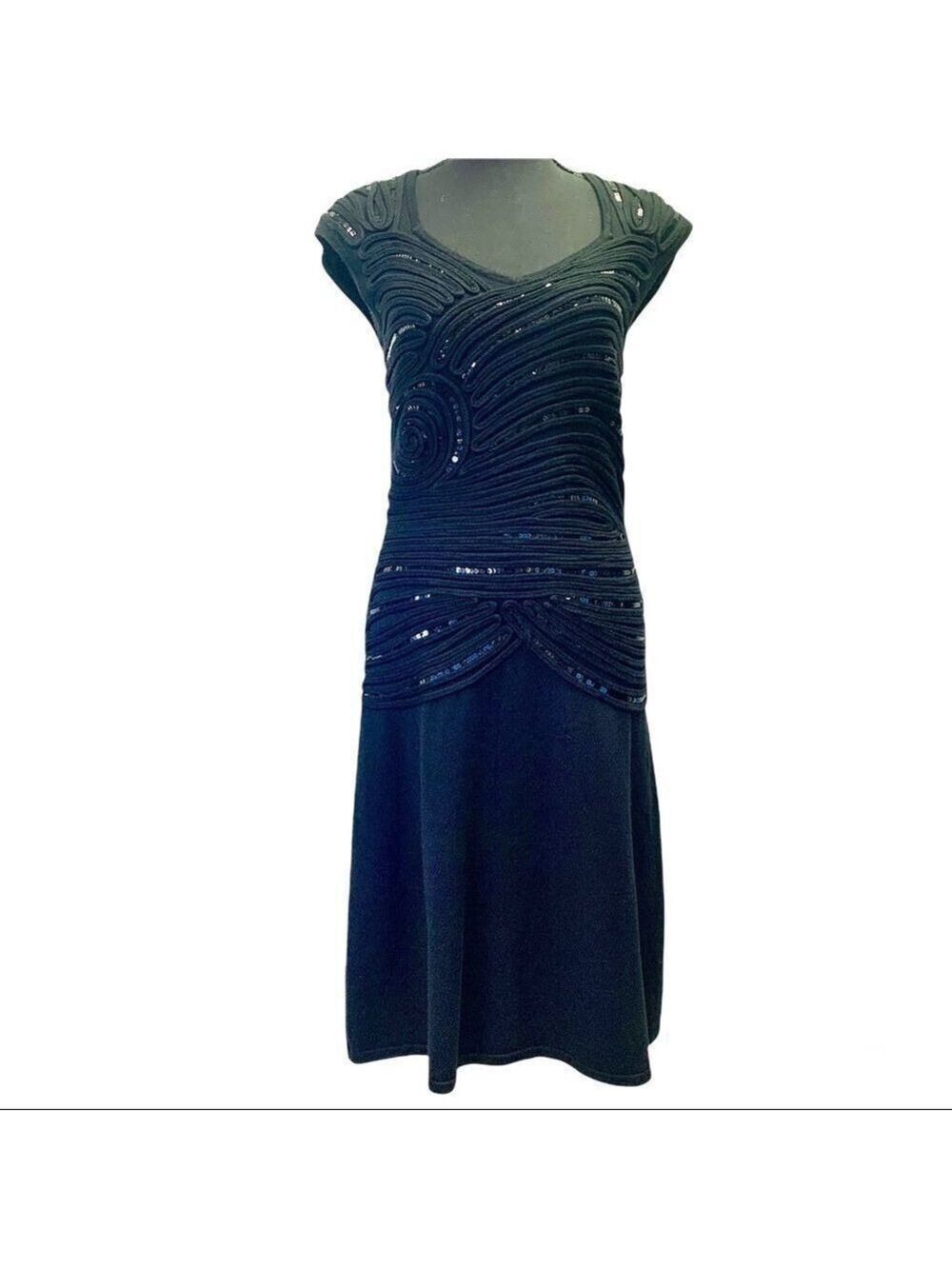 𝅺LEO Guy Black short sleeve stretchy knit sequin formal special occasion dress